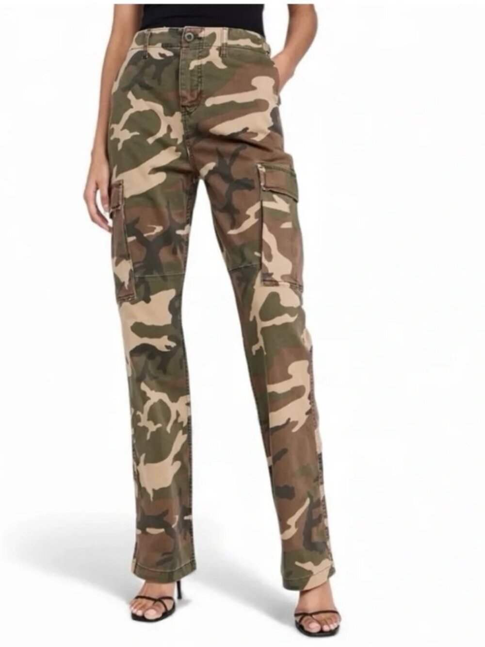 GOOD AMERICAN UNIFORM CAMO CARGO PANTS – FATIGUE GREEN 2 NWT